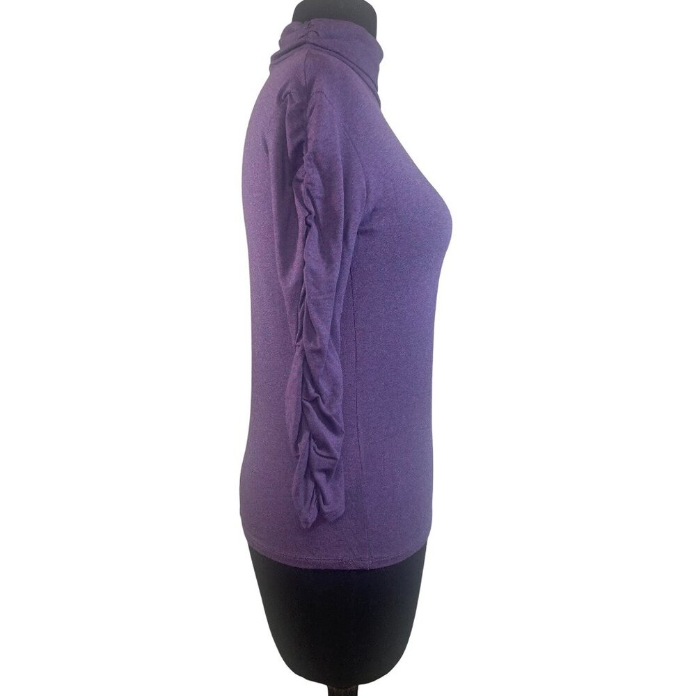 Fabrizio Gianni Purple Long Sleeve Turtleneck Top Rouched Sleeve & Neck Sz Small - Picture 6 of 10